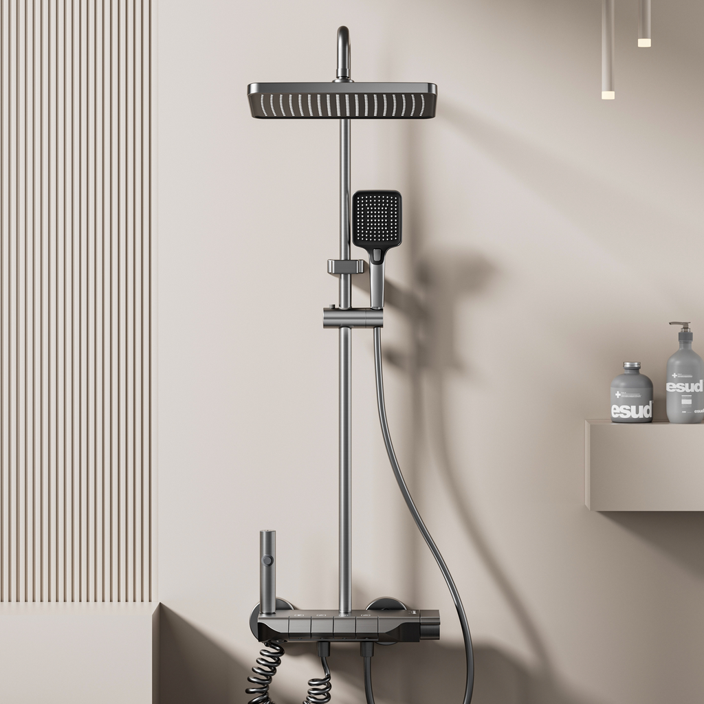 baderiebarneveld Thermostatic Shower System with Rain Shower and Hand Shower